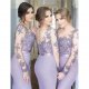 New Arrival Lilac Dresses Mermaid Long Sleeve Sweep Train Bridesmaid Gowns With Lace Applique Illusion Back 8394453637# New Arrival Lilac Dresses Mermaid Long Sleeve Sweep Train Bridesmaid Gowns With Lace Applique Illusion Back 8394453637#
