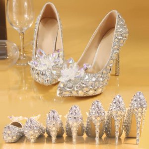 Handmade Top Quality Women's Sparkling Wedding Dress Shoes Pointed Toe Wedding Pumps #8480905550