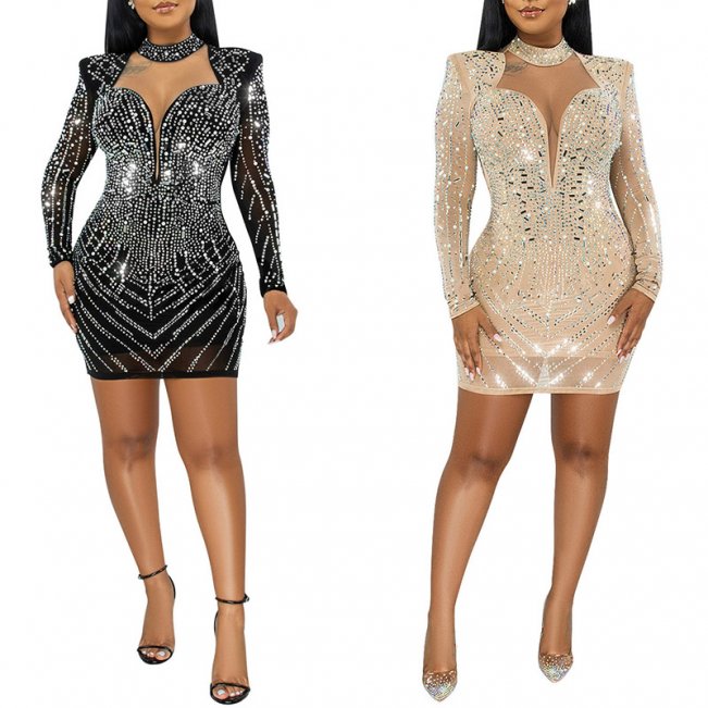 All Over Rhinestone Bodycon Mini Dress #88211591116