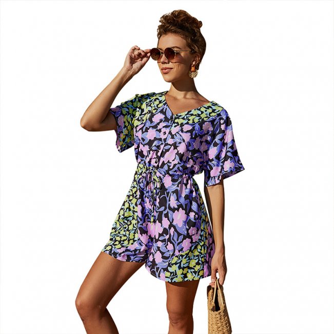 Boho Drawstring Floral Romper #88211591157