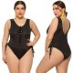 Plus Lace-Up Front One Piece Swimsuit in Black 88211592113# Plus Lace-Up Front One Piece Swimsuit in Black 88211592113#