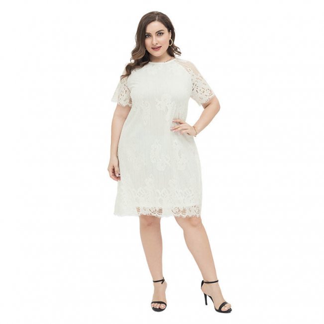 Chic White Sheer Lace Dress Plus #88211592141