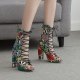 Snakeskin Pattern Lace-up Peep Toe Chunky Heeled Sandal Boots #88211592259 Snakeskin Pattern Lace-up Peep Toe Chunky Heeled Sandal Boots #88211592259