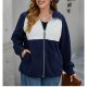 Plus Size Navy Blue Color Block Jacket 88211592411# Plus Size Navy Blue Color Block Jacket 88211592411#