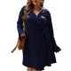 Solid V Neck Tie Wrap Dress Plus Size 88211592432# Solid V Neck Tie Wrap Dress Plus Size 88211592432#