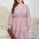 Plus Size V Neck Dress In Pink 88211592433# Plus Size V Neck Dress In Pink 88211592433#