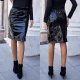 Faux Leather Knee Length Split Hem Skirt In Black 88211592496# Faux Leather Knee Length Split Hem Skirt In Black 88211592496#