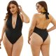 Plus Backless One-Piece Swimsuit in Black 88211592506# Plus Backless One-Piece Swimsuit in Black 88211592506#