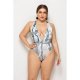 Plus Plunge Neck Print One-Piece Swimsuit 88211592508# Plus Plunge Neck Print One-Piece Swimsuit 88211592508#