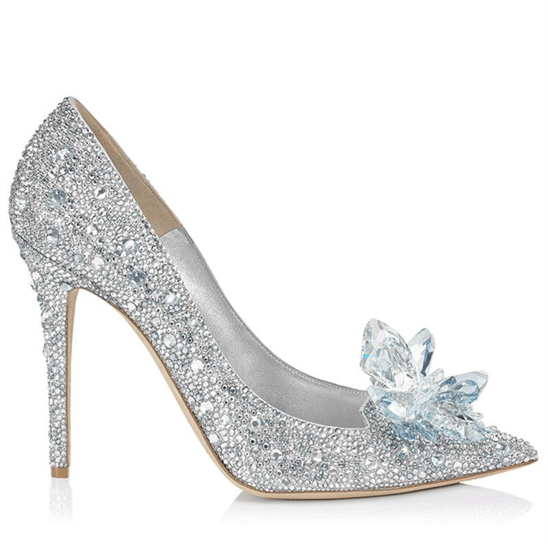 Cinderella Top Grade Crystal Shoes Bridal Rhinestone Wedding Shoes With Crystal Flower #8472431047