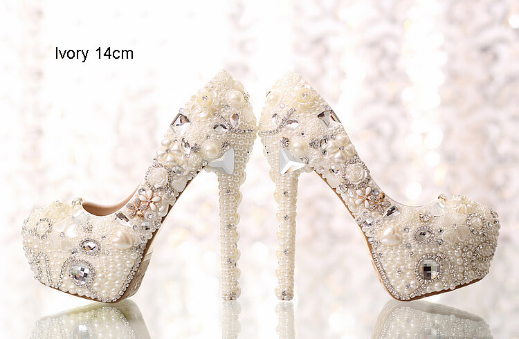 Ivory White Bridal Wedding Dress Shoes Handmade Luxury Pearls Rhinestones Cheap Women's Dress Shoes #8511559316