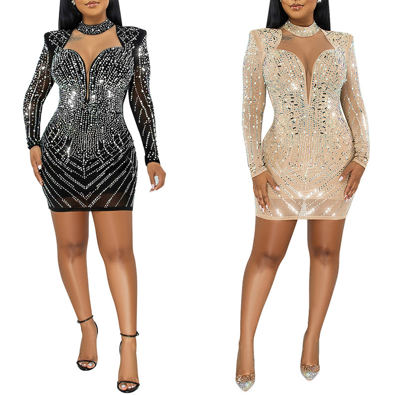 All Over Rhinestone Bodycon Mini Dress #88211591116