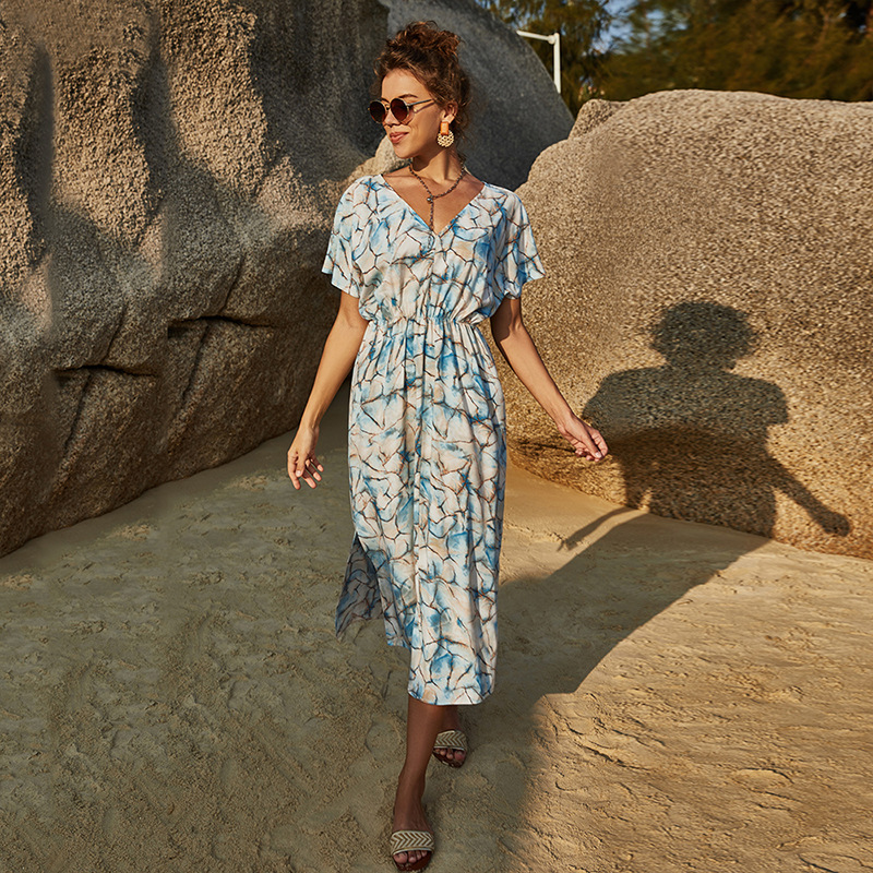 Tie Dye Split Hem Midi Dress in Blue #88211591165