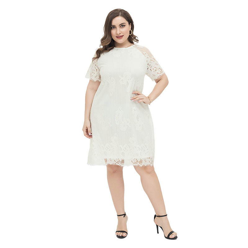 Chic White Sheer Lace Dress Plus #88211592141