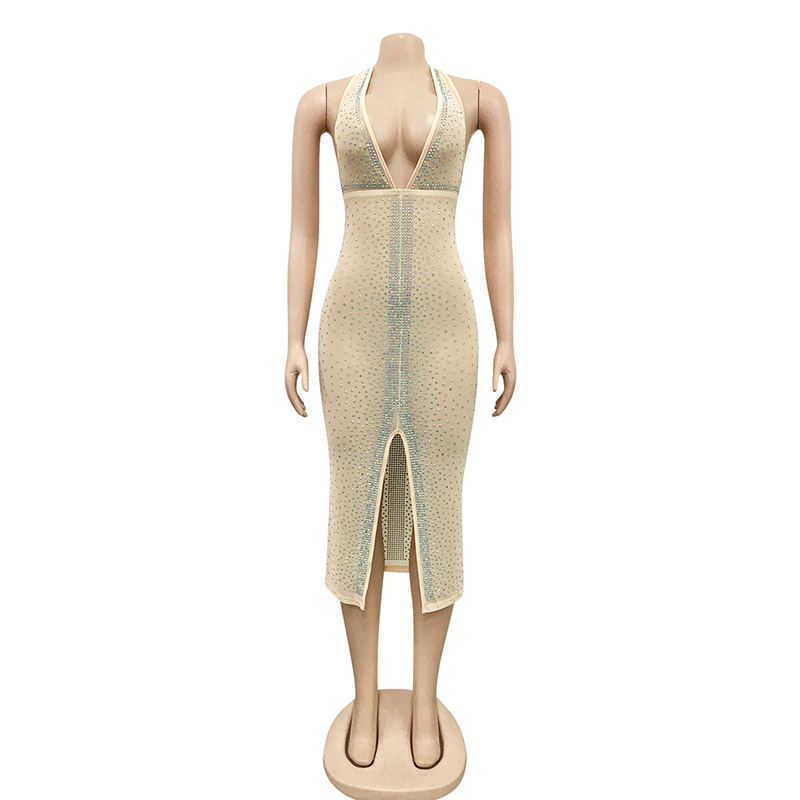 Affordable Plunge Halter Slit Party Dress #88211592168