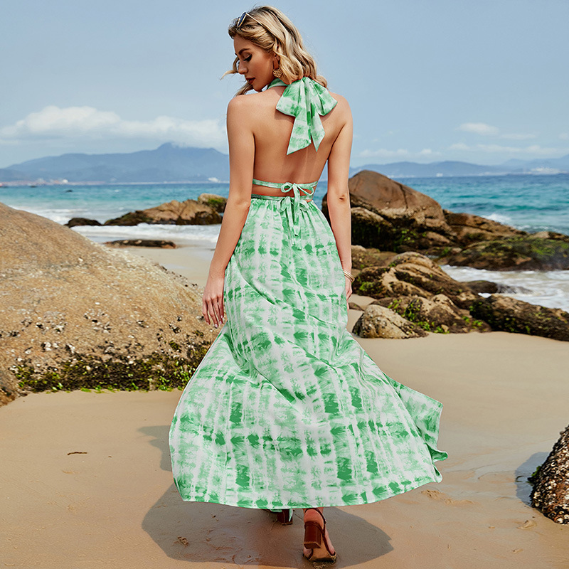 Boho Plunging Neck Tied Backless Maxi Dress #88211592176