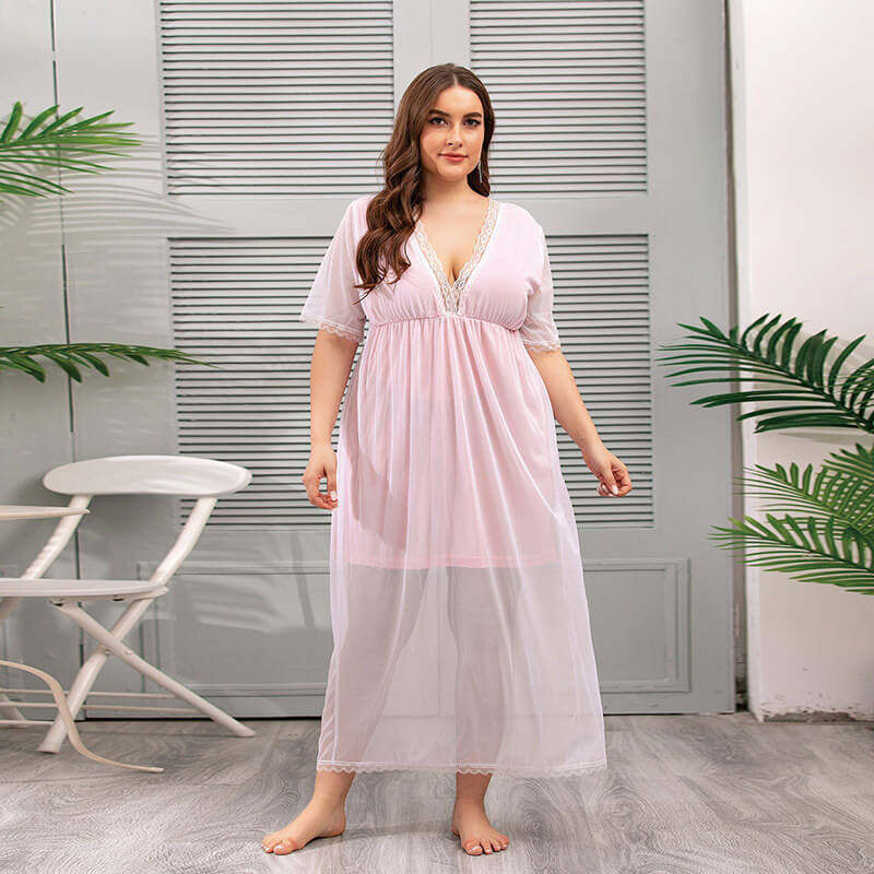 Pink Plunge A Line At Home Dress 88211592364#