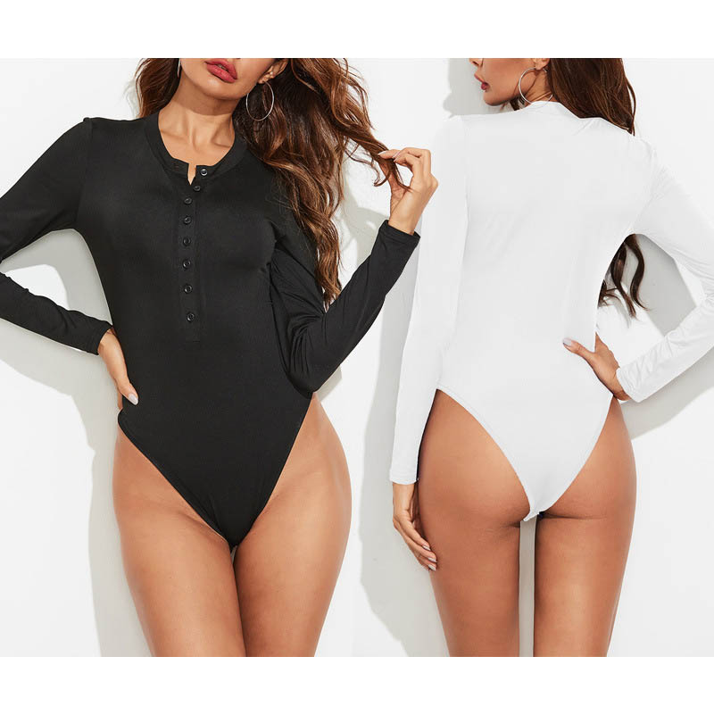 Long Sleeve Solid Bodysuit 88211592446#