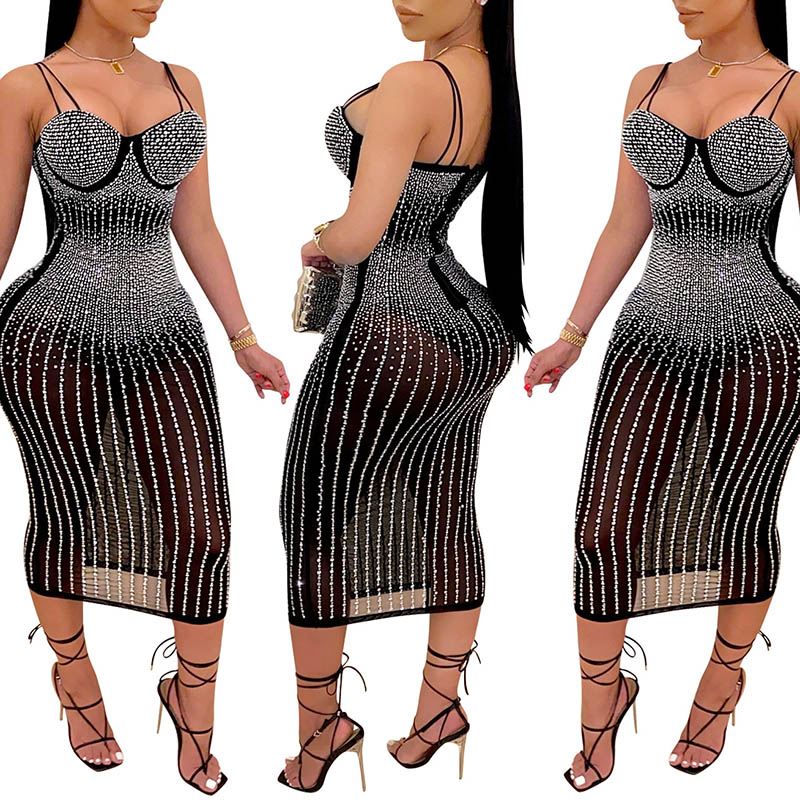 Affordable Sparkling Rhinestones Spaghetti Strap Party Dress 88211592451#