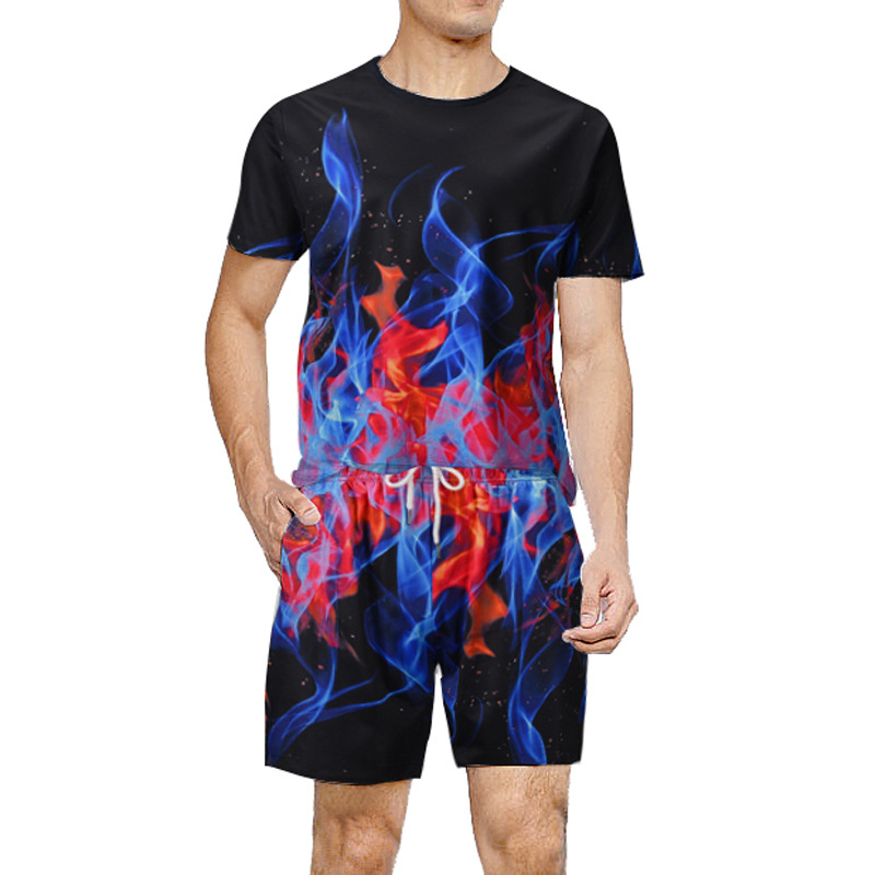 3D Flame Print Top and Shorts Set 88211592525#