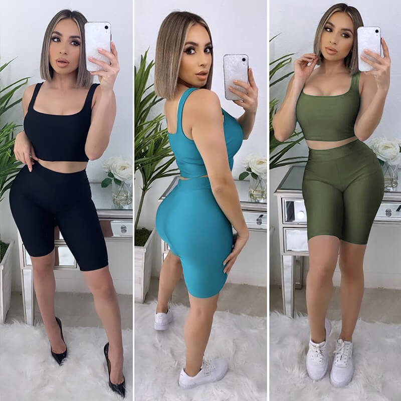 Yoga Suits Short Pants 2 pieces Solid Color Sportswear #88211597379